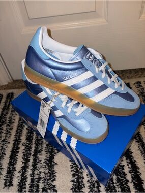 Adidas Gazelle women’s Light Blue and White Sneakers with Gum Sole